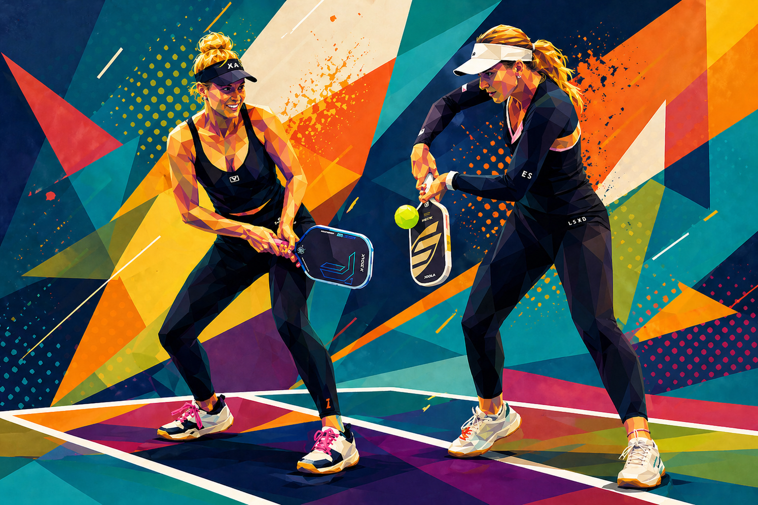 Doubles players positioned on court demonstrating effective pickleball middle court tactics and control.