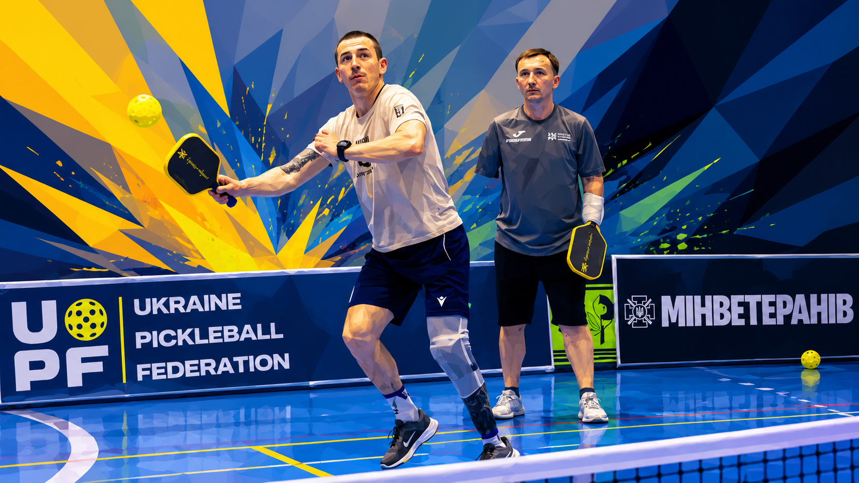Ukrainian war veterans from Sumy playing in the first Ukraine veterans pickleball championship.