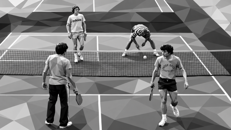 Historical representation of the first pickleball championship held at Tukwila, Washington in 1976.